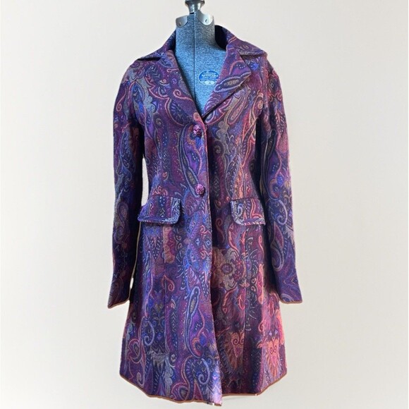 The Limited Paisley Wool Blend Coat Jacket Purple Pink Boho Y2K Retro - Picture 1 of 12
